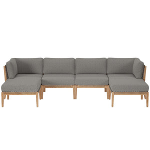Modway Furniture Clearwater 6-Piece Outdoor Teak Wood Sectional Sofa Set for Stylish, Comfortable Patio Living Gray Graphite EEI-6122-GRY-GPH