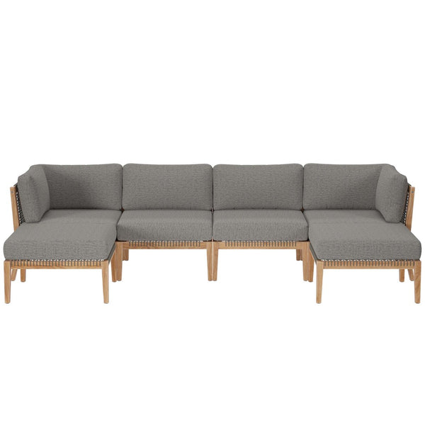 Modway Furniture Clearwater 6-Piece Outdoor Teak Wood Sectional Sofa Set for Stylish, Comfortable Patio Living Gray Graphite EEI-6122-GRY-GPH
