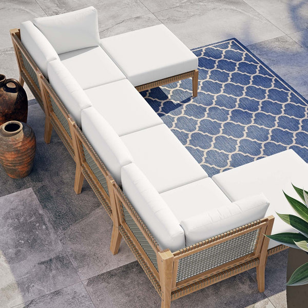 Modway Furniture Clearwater 6-Piece Outdoor Teak Wood Sectional Sofa Set for Stylish, Comfortable Patio Living Gray White EEI-6122-GRY-WHI