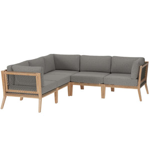 Modway Furniture Clearwater 5-Piece Outdoor Patio Sectional Sofa Set – Premium Teak, Comfortable Cushions & Style Gray Graphite EEI-6123-GRY-GPH