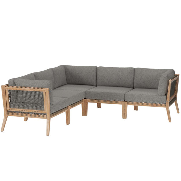 Modway Furniture Clearwater 5-Piece Outdoor Patio Sectional Sofa Set – Premium Teak, Comfortable Cushions & Style Gray Graphite EEI-6123-GRY-GPH