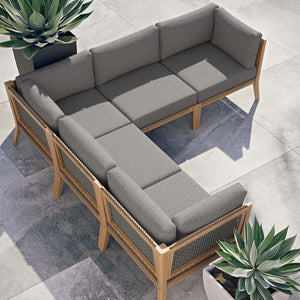 Modway Furniture Clearwater 5-Piece Outdoor Patio Sectional Sofa Set – Premium Teak, Comfortable Cushions & Style Gray Graphite EEI-6123-GRY-GPH