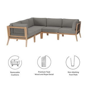 Modway Furniture Clearwater 5-Piece Outdoor Patio Sectional Sofa Set – Premium Teak, Comfortable Cushions & Style Gray Graphite EEI-6123-GRY-GPH