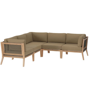 Modway Furniture Clearwater 5-Piece Outdoor Patio Sectional Sofa Set – Premium Teak, Comfortable Cushions & Style Gray Light Brown EEI-6123-GRY-LBR