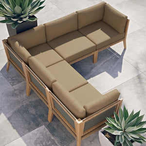 Modway Furniture Clearwater 5-Piece Outdoor Patio Sectional Sofa Set – Premium Teak, Comfortable Cushions & Style Gray Light Brown EEI-6123-GRY-LBR