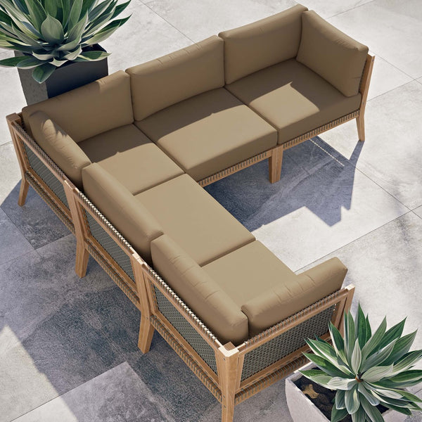 Modway Furniture Clearwater 5-Piece Outdoor Patio Sectional Sofa Set – Premium Teak, Comfortable Cushions & Style Gray Light Brown EEI-6123-GRY-LBR