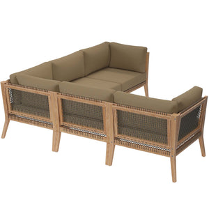 Modway Furniture Clearwater 5-Piece Outdoor Patio Sectional Sofa Set – Premium Teak, Comfortable Cushions & Style Gray Light Brown EEI-6123-GRY-LBR
