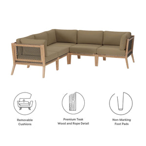 Modway Furniture Clearwater 5-Piece Outdoor Patio Sectional Sofa Set – Premium Teak, Comfortable Cushions & Style Gray Light Brown EEI-6123-GRY-LBR