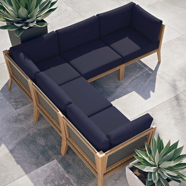 Modway Furniture Clearwater 5-Piece Outdoor Patio Sectional Sofa Set – Premium Teak, Comfortable Cushions & Style Gray Navy EEI-6123-GRY-NAV