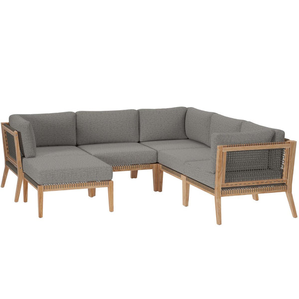 Modway Furniture Clearwater 6-Piece Outdoor Patio Sectional Sofa – Stylish Teak Wood & Comfortable Cushions for Relaxation Gray Graphite EEI-6124-GRY-GPH