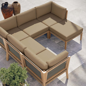 Modway Furniture Clearwater 6-Piece Outdoor Patio Sectional Sofa – Stylish Teak Wood & Comfortable Cushions for Relaxation Gray Light Brown EEI-6124-GRY-LBR