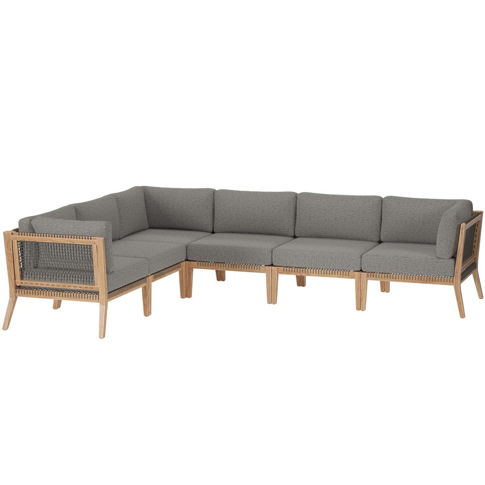 Modway Furniture Clearwater 6-Piece Outdoor Teak Wood Sectional Sofa for Cozy Coastal Living and Modern Elegance Gray Graphite EEI-6125-GRY-GPH