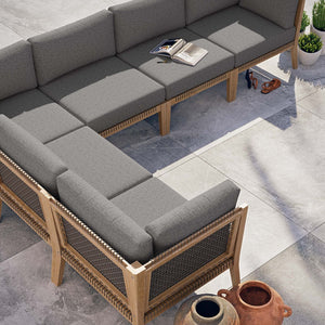 Modway Furniture Clearwater 6-Piece Outdoor Teak Wood Sectional Sofa for Cozy Coastal Living and Modern Elegance Gray Graphite EEI-6125-GRY-GPH