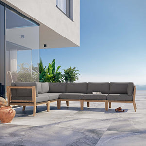 Modway Furniture Clearwater 6-Piece Outdoor Teak Wood Sectional Sofa for Cozy Coastal Living and Modern Elegance Gray Graphite EEI-6125-GRY-GPH