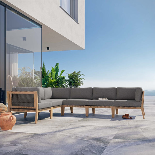 Modway Furniture Clearwater 6-Piece Outdoor Teak Wood Sectional Sofa for Cozy Coastal Living and Modern Elegance Gray Graphite EEI-6125-GRY-GPH
