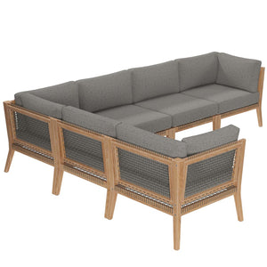 Modway Furniture Clearwater 6-Piece Outdoor Teak Wood Sectional Sofa for Cozy Coastal Living and Modern Elegance Gray Graphite EEI-6125-GRY-GPH