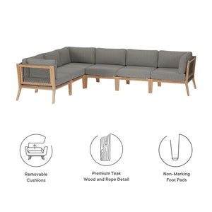 Modway Furniture Clearwater 6-Piece Outdoor Teak Wood Sectional Sofa for Cozy Coastal Living and Modern Elegance Gray Graphite EEI-6125-GRY-GPH
