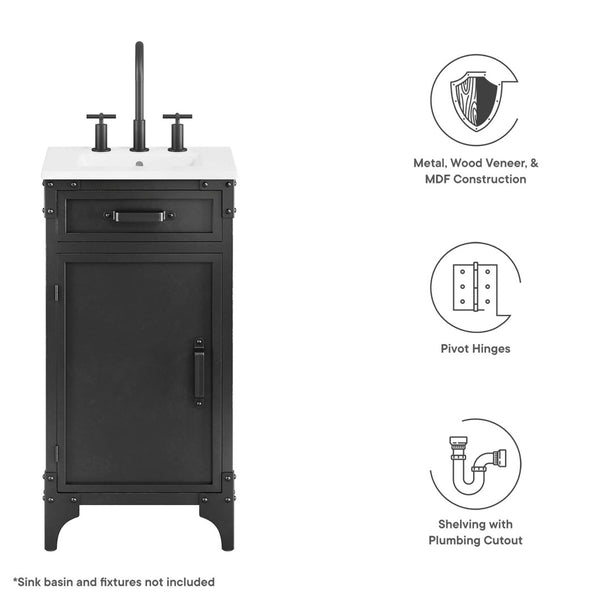 Modway Furniture Steamforge 18" Industrial Modern Bathroom Vanity Cabinet with Practical Storage - Black Walnut EEI-6126-BLK-WAL