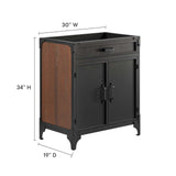 Modway Furniture Steamforge 30" Bathroom Vanity Cabinet (Sink Basin Not Included) Black Walnut 18 x 29 x 33