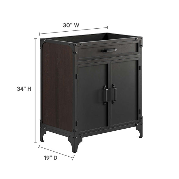 Modway Furniture Steamforge 30" Industrial-Modern Bathroom Vanity Cabinet – Black Walnut Finish with Storage Solutions EEI-6128-BLK-WAL