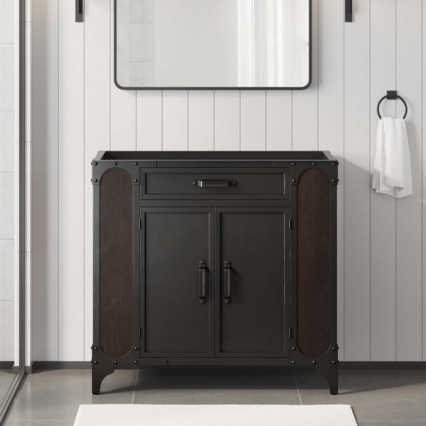 Modway Furniture Steamforge 36" Bathroom Vanity Cabinet in Black Walnut - Industrial-Modern Design with Storage Solutions EEI-6129-BLK-WAL