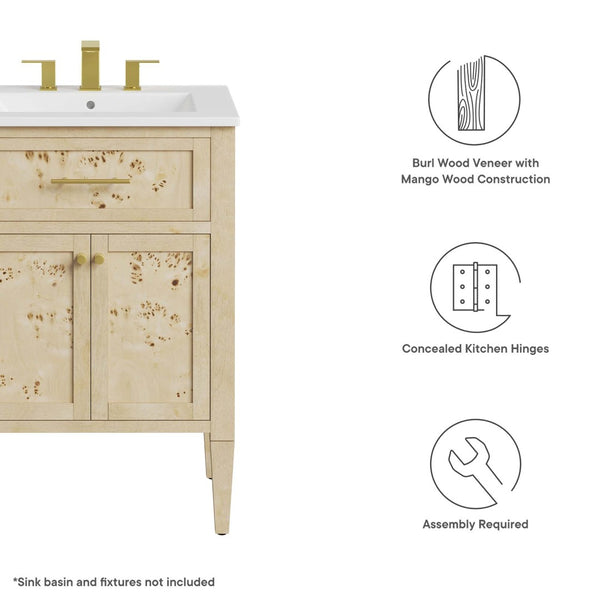 Modway Furniture Elysian 24" Wood Bathroom Vanity Cabinet - Compact Storage Solution with Modern Mid-Century Design Burgundy EEI-6137-BUR