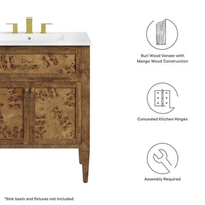 Modway Furniture Elysian 30" Bathroom Vanity Cabinet – Stylish Mango Wood with Unique Burl Veneer for Modern Spaces Brown EEI-6138-BRN