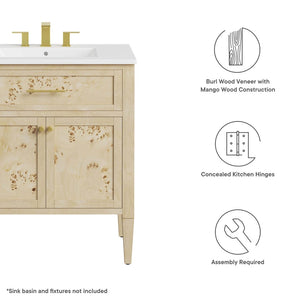 Modway Furniture Elysian 30" Bathroom Vanity Cabinet – Stylish Mango Wood with Unique Burl Veneer for Modern Spaces Burgundy EEI-6138-BUR