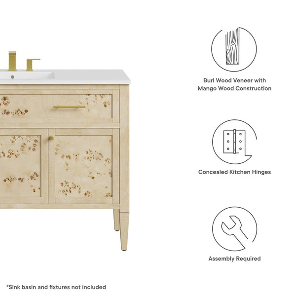 Modway Furniture Elysian 48" Wood Bathroom Vanity Cabinet – Stylish Storage Solution for Modern and Transitional Spaces Burl EEI-6140-BUR