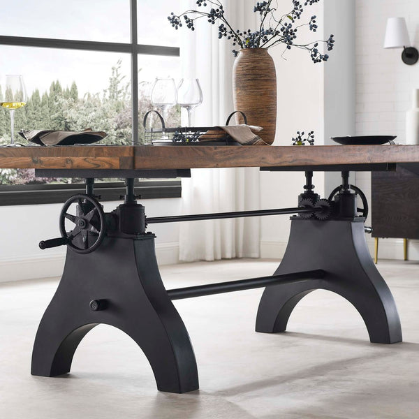 Modway Furniture Genuine Adjustable Height 96" Dining & Conference Table - Rustic Solid Wood with Crank Mechanism EEI-6149-BLK-NAT