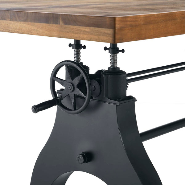 Modway Furniture Genuine Adjustable Height 96" Dining & Conference Table - Rustic Solid Wood with Crank Mechanism EEI-6149-BLK-NAT