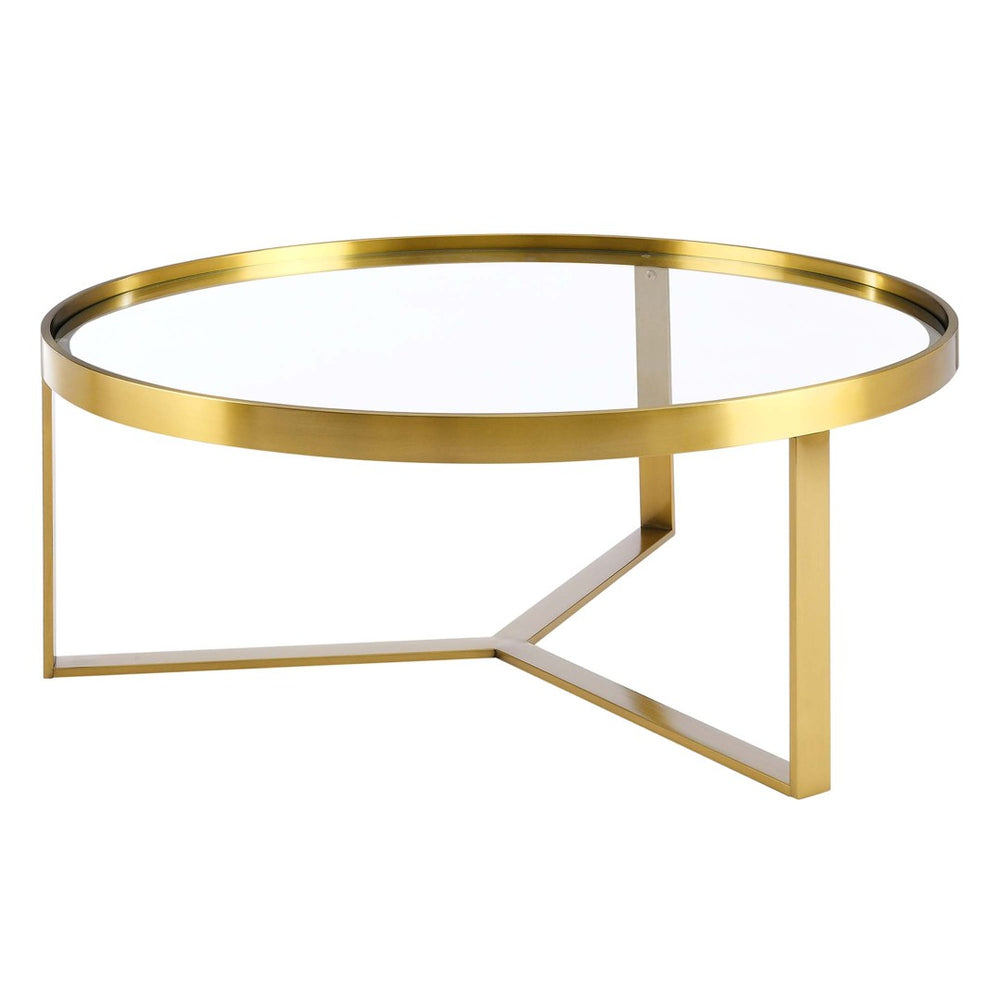 Modway Furniture Relay Round Coffee Table - Modern Brushed Gold Frame with Tempered Glass Top for Stylish Living Spaces EEI-6153-GLD