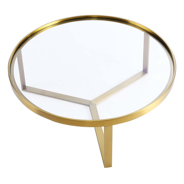 Modway Furniture Relay Round Coffee Table - Modern Brushed Gold Frame with Tempered Glass Top for Stylish Living Spaces EEI-6153-GLD