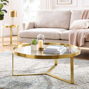 Modway Furniture Relay Round Coffee Table - Modern Brushed Gold Frame with Tempered Glass Top for Stylish Living Spaces EEI-6153-GLD