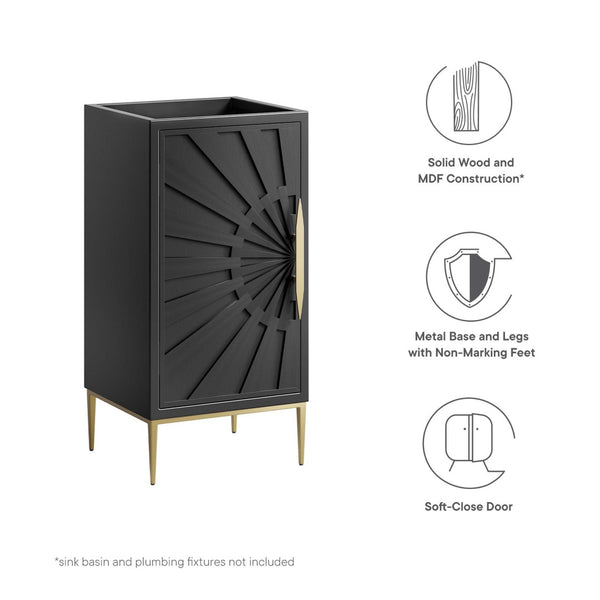 Modway Furniture Awaken 18" Bathroom Vanity Cabinet in Black - Modern Elegance with Gold Accents & Ample Storage EEI-6159-BLK