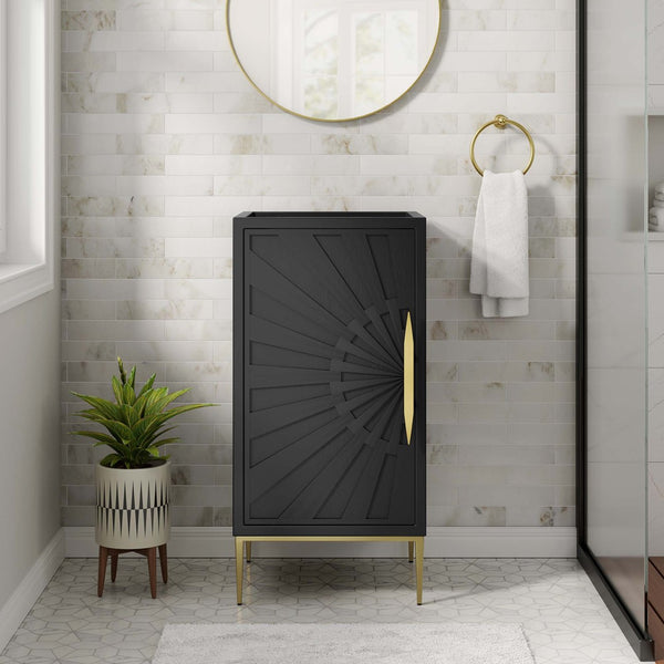 Modway Furniture Awaken 18" Bathroom Vanity Cabinet in Black - Modern Elegance with Gold Accents & Ample Storage EEI-6159-BLK