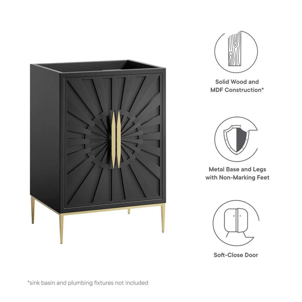 Modway Furniture Awaken 24" Bathroom Vanity Cabinet - Modern Black Design with Gold Accents & Ample Storage Space EEI-6160-BLK