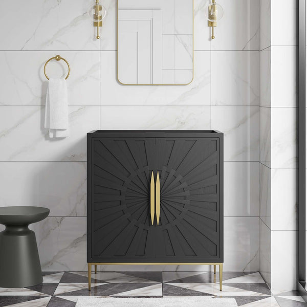 Modway Furniture Awaken 30" Modern Bathroom Vanity Cabinet with Radial Doors and Gold Accents for Elegant Storage EEI-6161-BLK