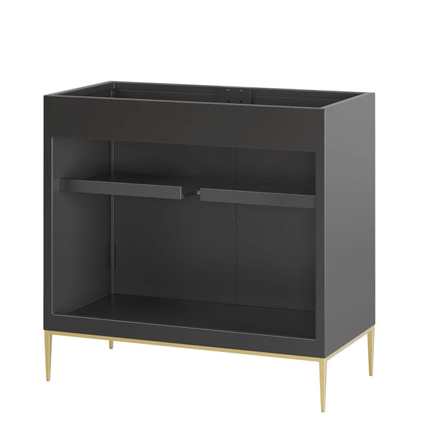 Modway Furniture Awaken 36" Bathroom Vanity Cabinet - Modern Black Design with Gold Accents for Stylish Storage Solutions EEI-6162-BLK
