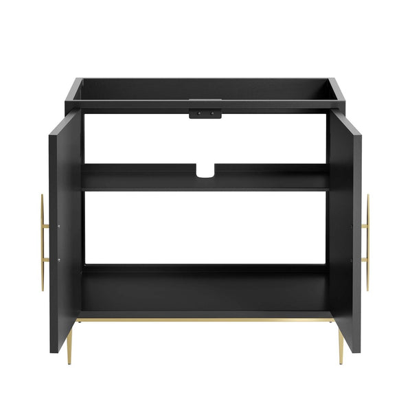 Modway Furniture Awaken 36" Bathroom Vanity Cabinet - Modern Black Design with Gold Accents for Stylish Storage Solutions EEI-6162-BLK