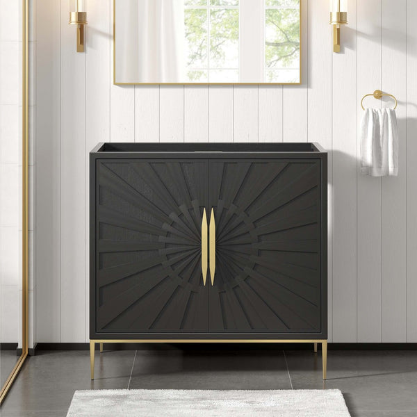 Modway Furniture Awaken 36" Bathroom Vanity Cabinet - Modern Black Design with Gold Accents for Stylish Storage Solutions EEI-6162-BLK