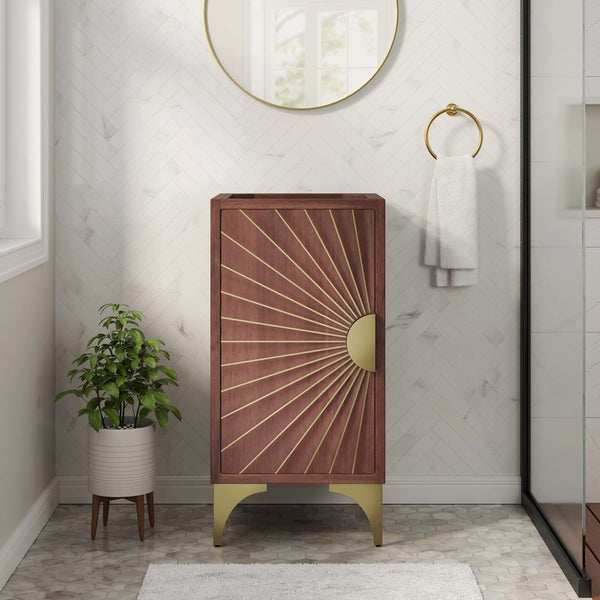 Modway Furniture Daylight 18" Bathroom Vanity Cabinet - Elegant Walnut Design with Brass Accents & Open Shelving EEI-6164-WAL
