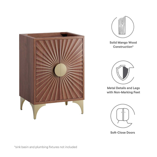 Modway Furniture Daylight 24" Handcrafted Bathroom Vanity Cabinet - Solid Mango Wood with Brass Accents & Storage Solutions EEI-6165-WAL