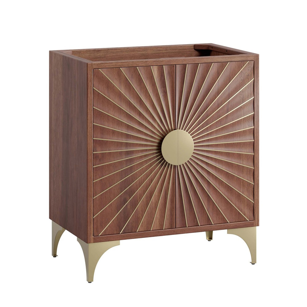 Modway Furniture Daylight 30" Bathroom Vanity Cabinet - Artisanal Mango Wood with Brass Sun-Ray Design, Walnut Finish EEI-6166-WAL