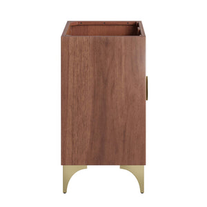 Modway Furniture Daylight 30" Bathroom Vanity Cabinet - Artisanal Mango Wood with Brass Sun-Ray Design, Walnut Finish EEI-6166-WAL