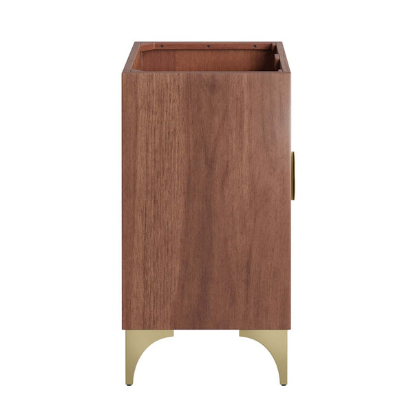 Modway Furniture Daylight 30" Bathroom Vanity Cabinet - Artisanal Mango Wood with Brass Sun-Ray Design, Walnut Finish EEI-6166-WAL