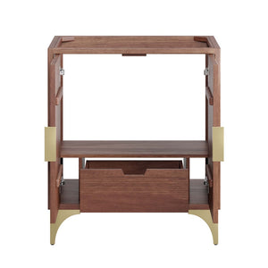 Modway Furniture Daylight 30" Bathroom Vanity Cabinet - Artisanal Mango Wood with Brass Sun-Ray Design, Walnut Finish EEI-6166-WAL