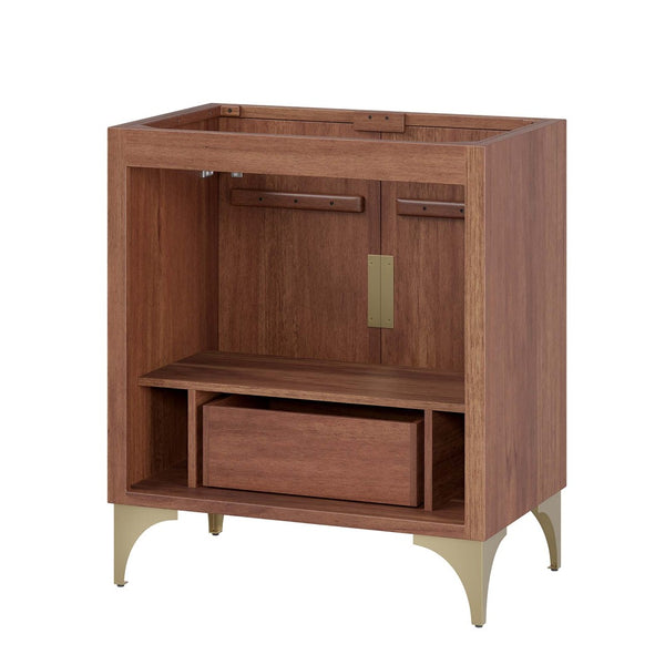 Modway Furniture Daylight 30" Bathroom Vanity Cabinet - Artisanal Mango Wood with Brass Sun-Ray Design, Walnut Finish EEI-6166-WAL