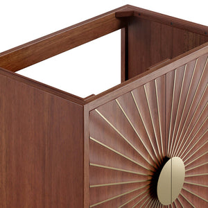 Modway Furniture Daylight 30" Bathroom Vanity Cabinet - Artisanal Mango Wood with Brass Sun-Ray Design, Walnut Finish EEI-6166-WAL
