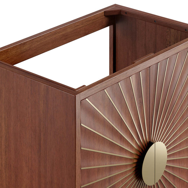 Modway Furniture Daylight 30" Bathroom Vanity Cabinet - Artisanal Mango Wood with Brass Sun-Ray Design, Walnut Finish EEI-6166-WAL